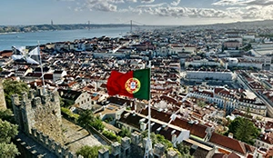 Portuguese flag over city